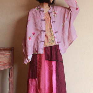 100% Linen Women Top Shirt Set with Vintage Print , Summer Sleeveless Top 222355