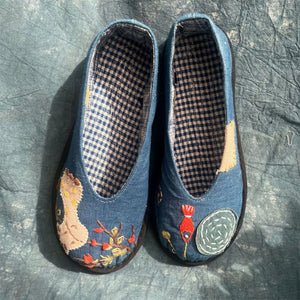 Handmade Cloth Shoes with cute Fish Embroidery in Cloth G.34 -G.42 24005s