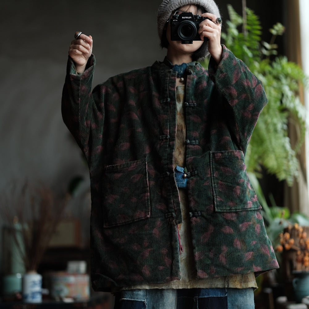 100% Cotton Cord Women Thick Jacket with Chinese Traditional Buttons & Pockets 251013w 1453