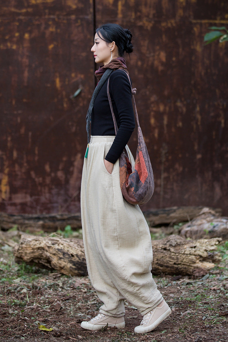 100% Cotton  Quilted Thick Pants with Pockets, women winter padded pants 251103w