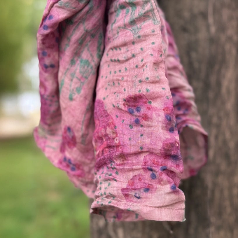 100% Ramie Linen  Women Pullover with Floral Print and Round Neck 250713s