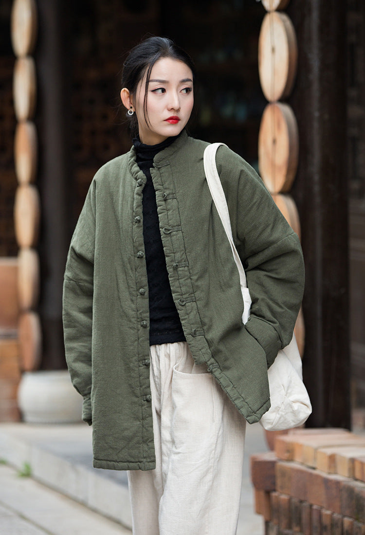 Linen Cotton Women Quilted Chinese Jacket with Traditional Chinese Buttons 241120w