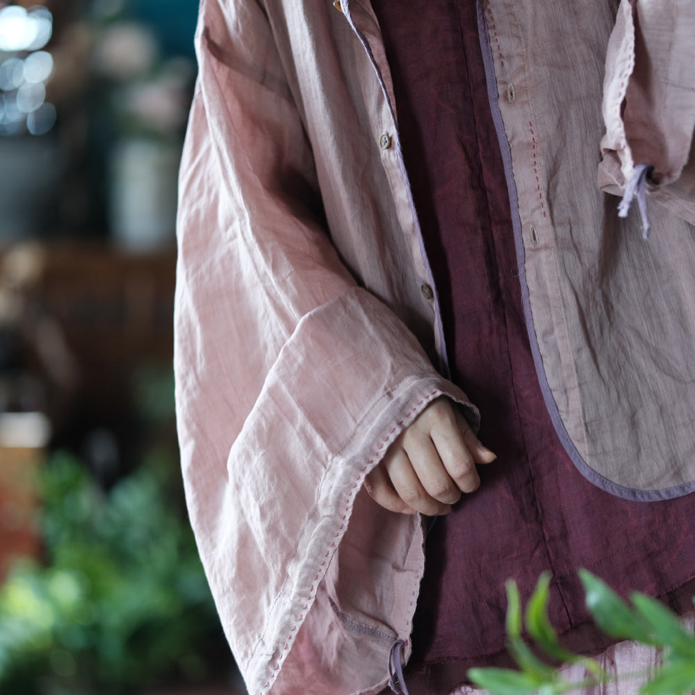 100% Linen  Women Shirt with Chinese Traditional Sleeves, linen women Shirt Jacket 250408s 1994