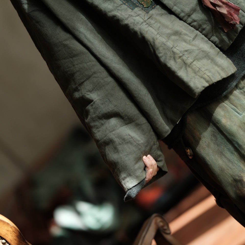 100% Linen Women Quilted Jacket with Front Tie in Hanfu Style, Chinese style Hanfu 250908a