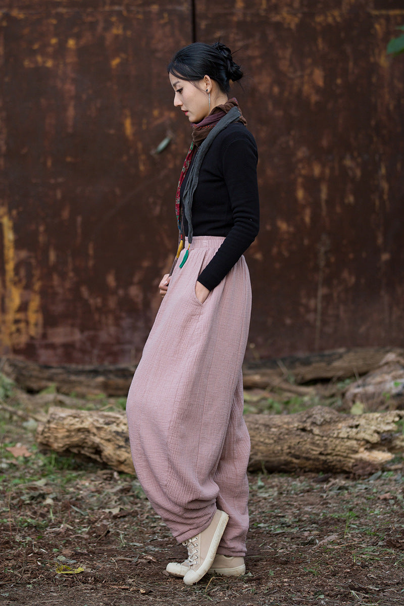 100% Cotton  Quilted Thick Pants with Pockets, women winter padded pants 251103w