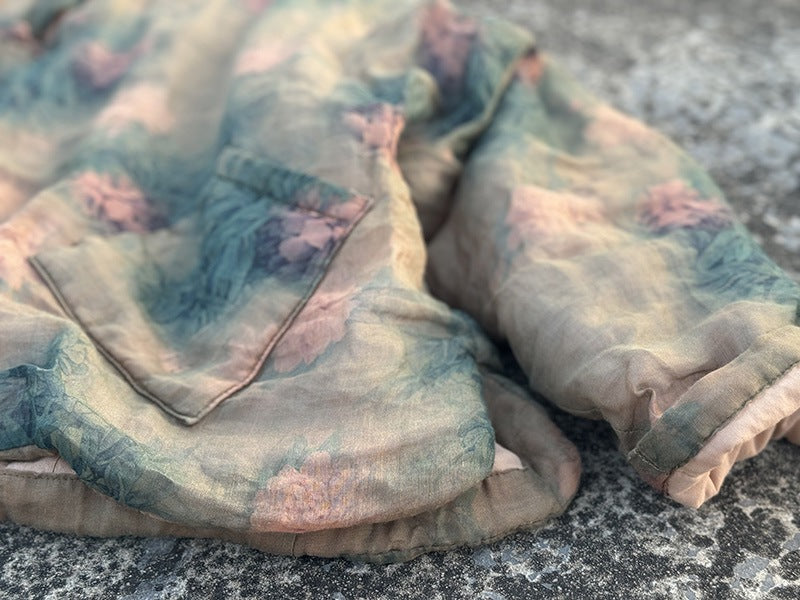 100% Ramie Linen Winter Women Quilted Pullover with Floral Print, Chinese style Hanfu  250904a 4386