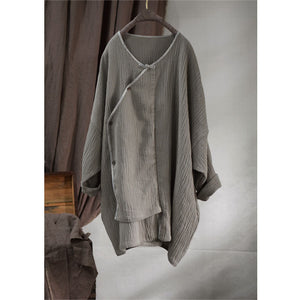 Linen Cotton Asymmetric Design Women Tunic with Pockets and Hanfu Collar, Linen women blouse 231712a