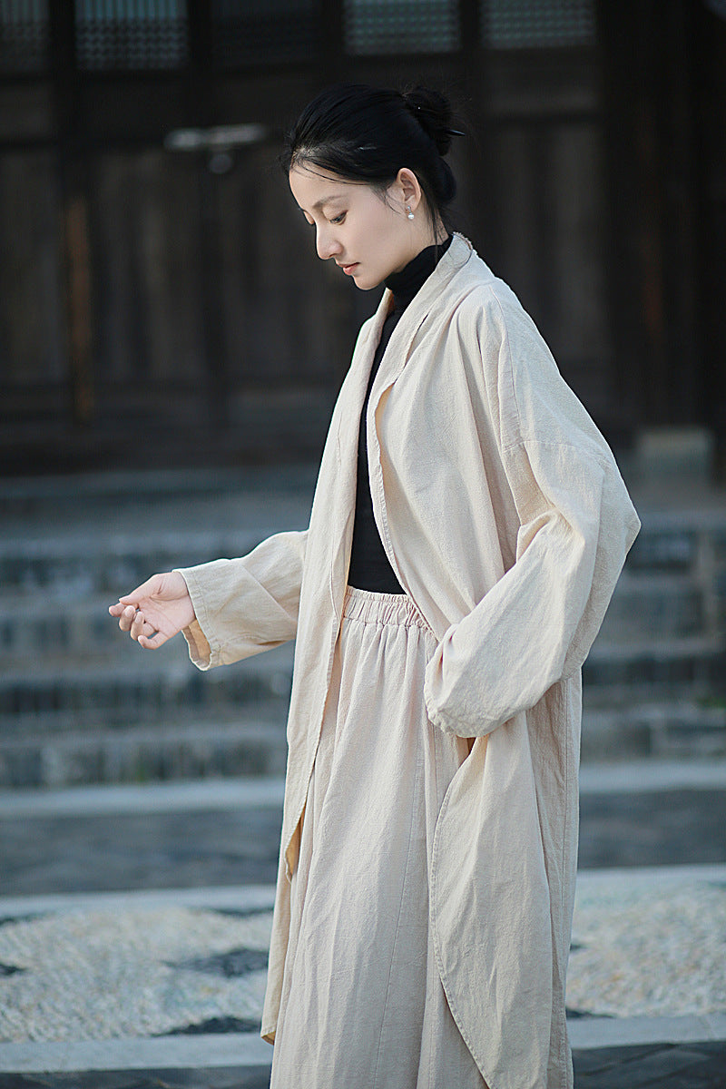 Linen Cotton Women Long Jacket in Hanfu Style 240912a