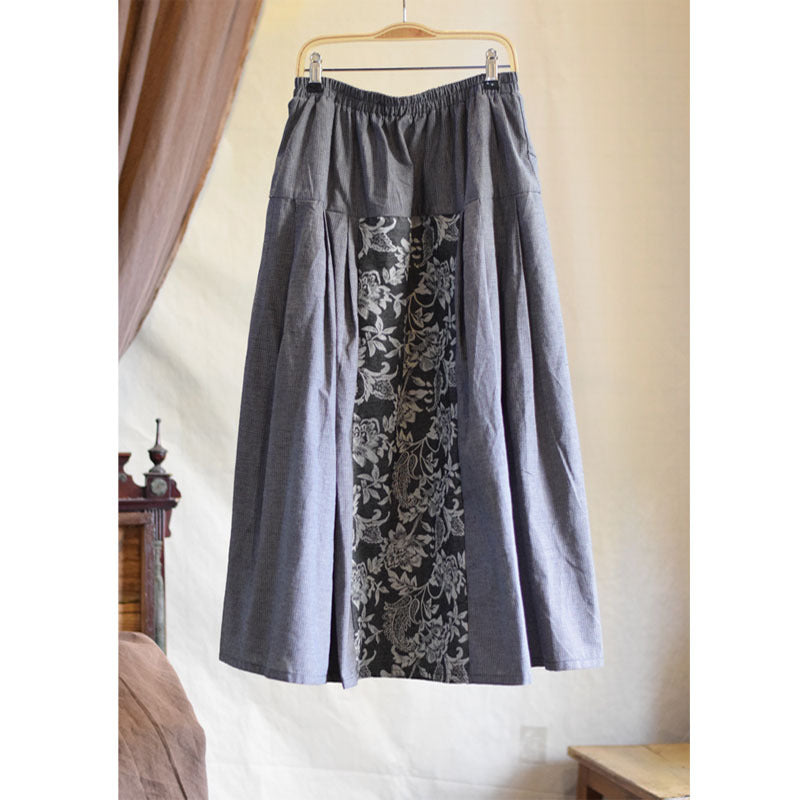Linen Cotton Maxi Skirt with Hanfu Elements in Patchwork Style 251101w