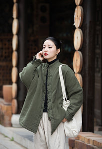 Linen Cotton Women Quilted Chinese Jacket with Traditional Chinese Buttons 241120w