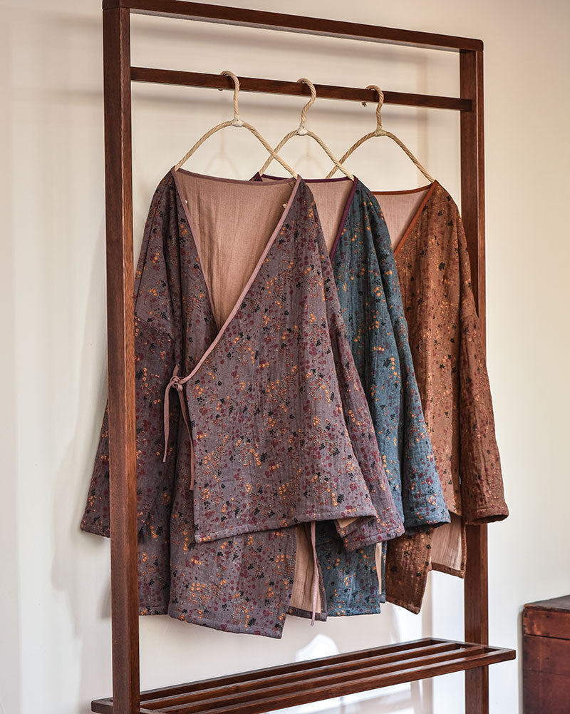 Linen Cotton Cross Collared Autumn Wrap Hanfu with Front-Tie 250905a