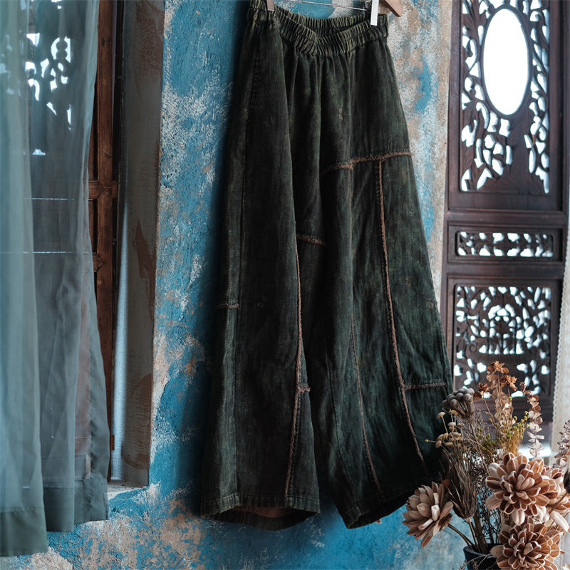 100% High Quality Cotton Women Pants with Raw Edges, Wide Leg Pants, linen Culottes women 240901a