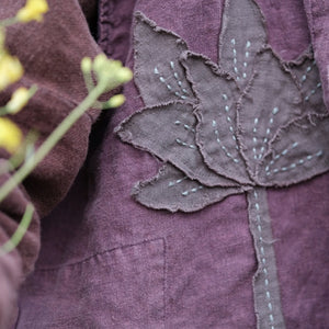 100% Linen Women Jacket with Lotus Embroidery and Short Sleeves, Linen women blouse 232350a