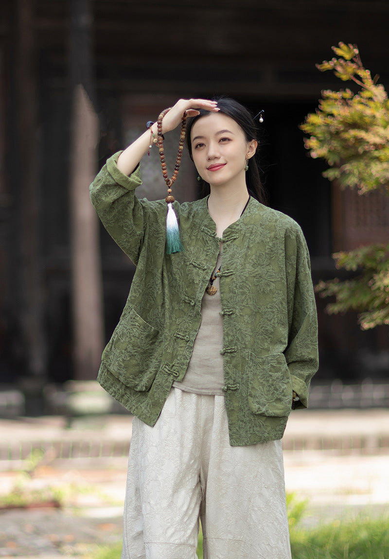 Linen Cotton Women Hanfu Shirt with Wide Leg Carrot Pants Set 251014w
