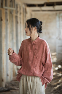 Linen Women Blouse, Taichi jacket, Tang suit, linen Tunic women in Chinese Traditional Style, linen HomeWear 240615s