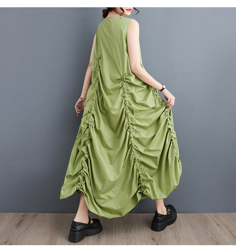 Adjustable Designer Cotton Midi dress women, linen overall dress 230046k