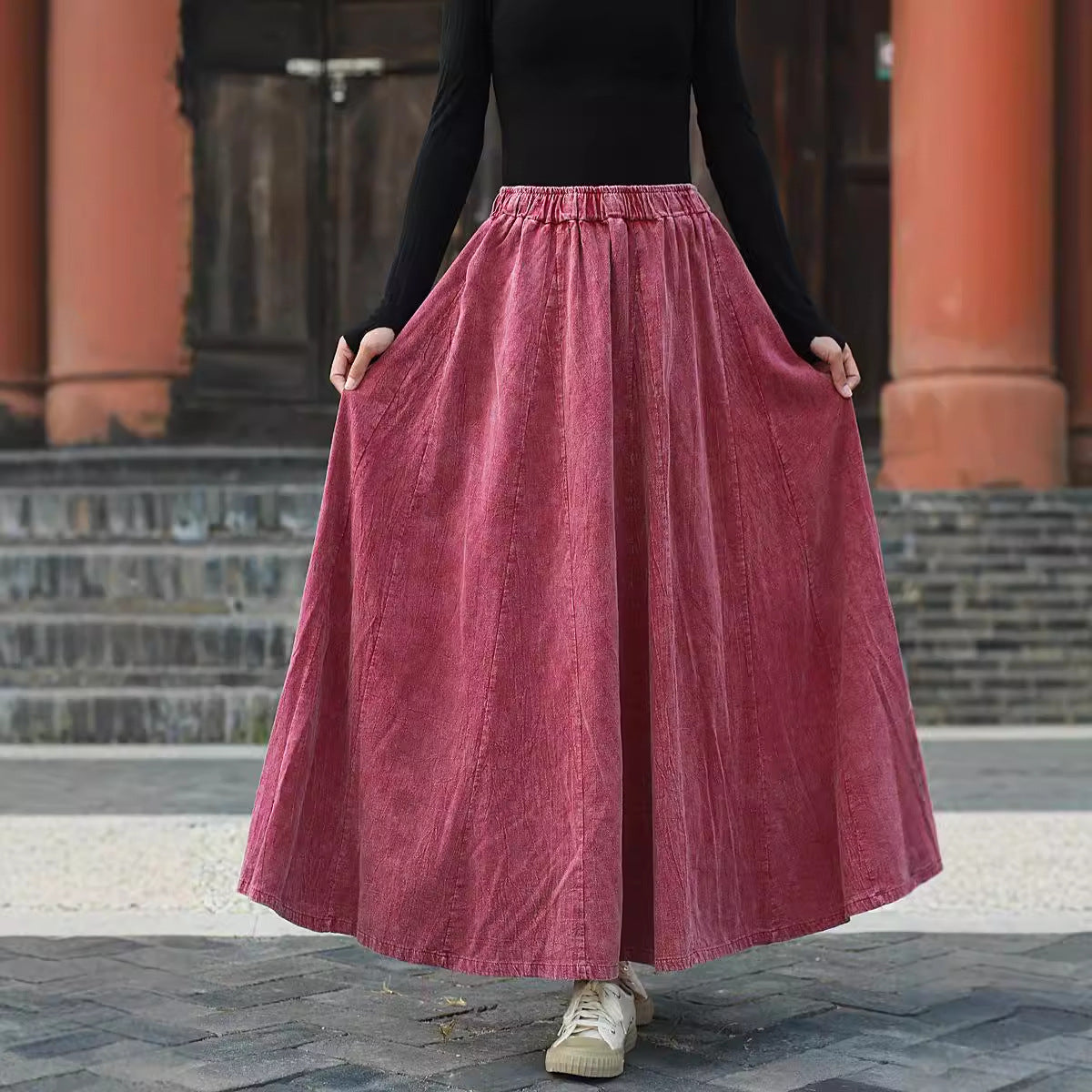 Linen Cotton Maxi Autumn Winter Skirt 240915a