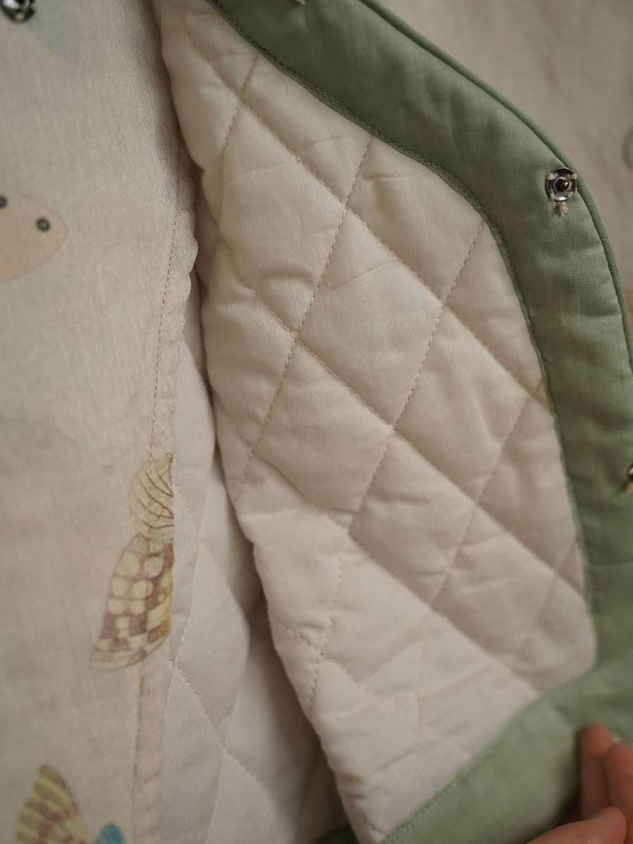 Linen Cotton Women Quilted Chinese Pullover with Vintage Butterfly Print and Traditional Chinese Buttons 251116w 162046