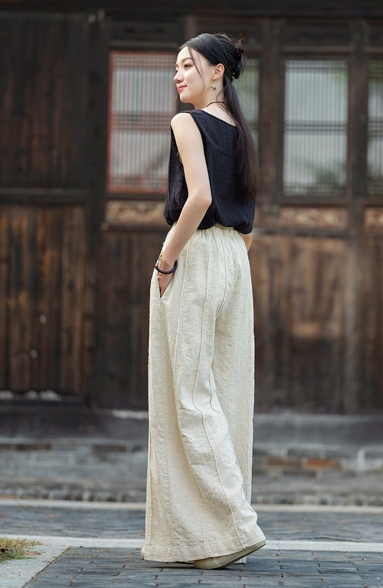 Linen Cotton Women Pants for Tai chi, Wide Leg Pants, linen Culottes women 251025w