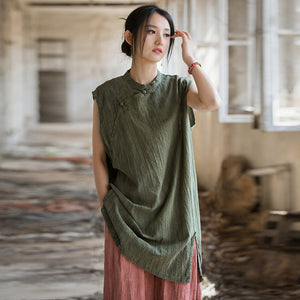 Linen Cotton Women Blouse with Handwoven Buckle Button, chinese style women blouse, Taichi jacket, Tang suit 240601s