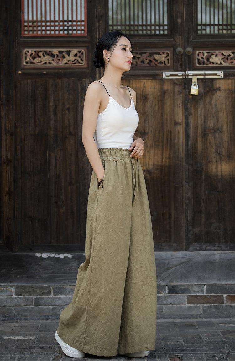 Ramie Linen Women  Straight Leg Wide Pants for Tai chi, Wide Leg Pants, linen Culottes womenpants 240718s