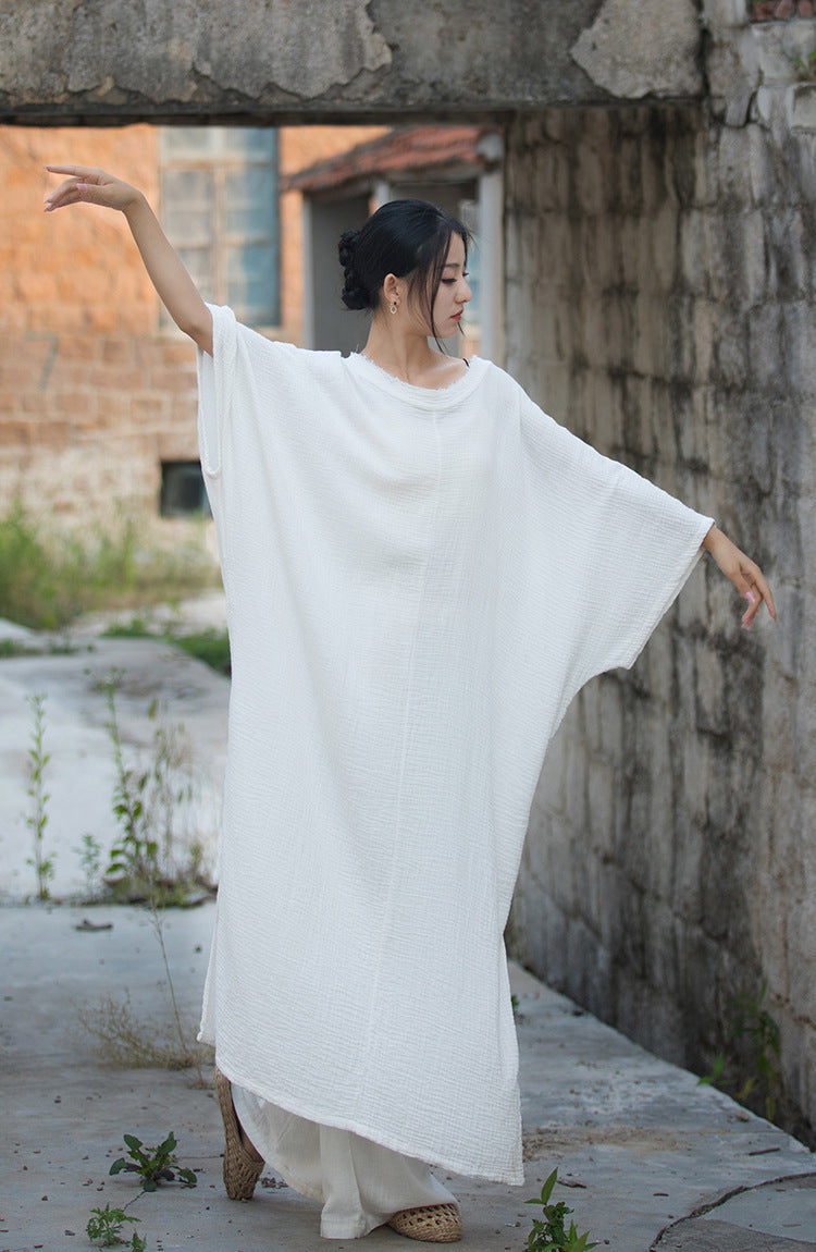 Maxi Tunic Dress in Double Cotton Layers,  women overall, Taichi Dress, Yoga Dress 231153g
