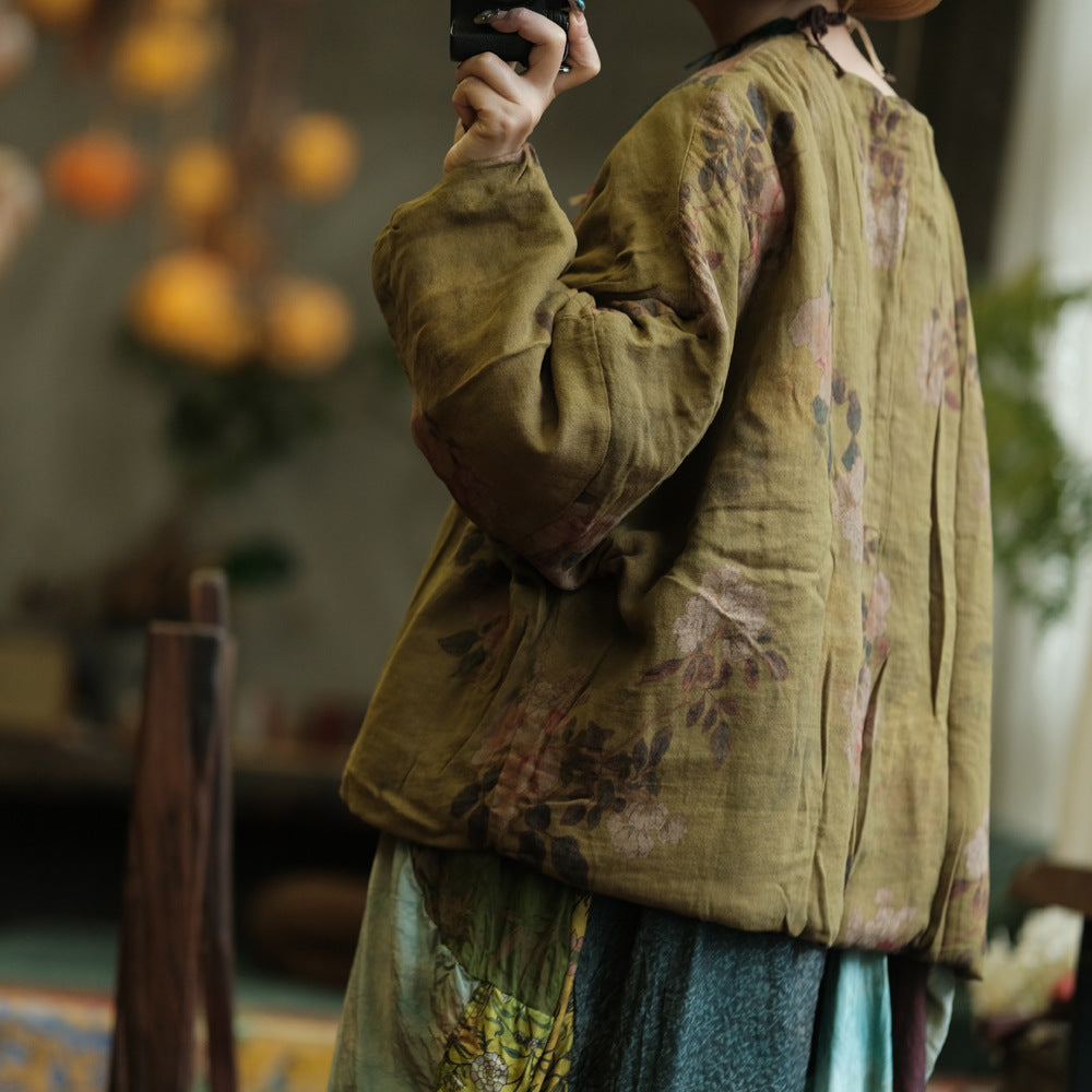 100% Cotton Women Quilted Loose Pullover with Floral Print 250911a 2147