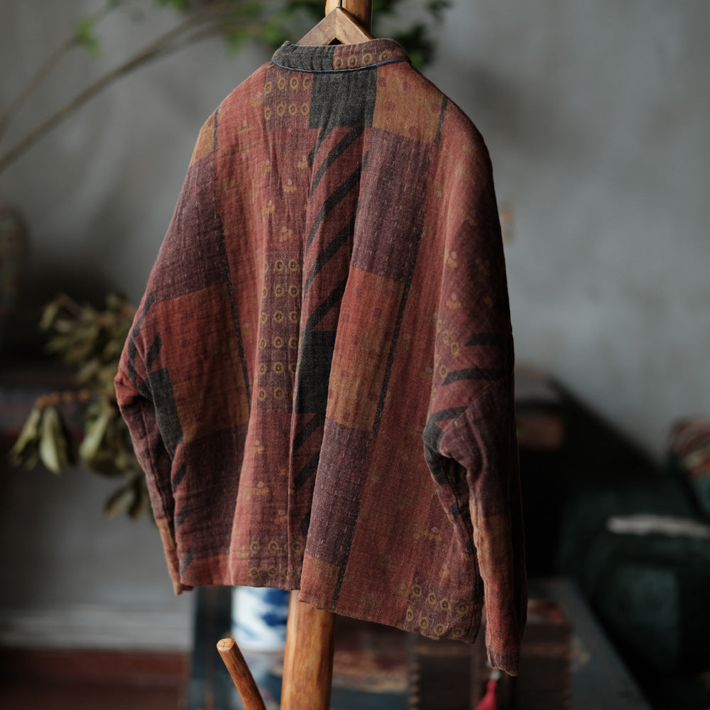100% Cotton Women Quilted Chinese Jacket with Pockets and Vintage Print 251114w 1791