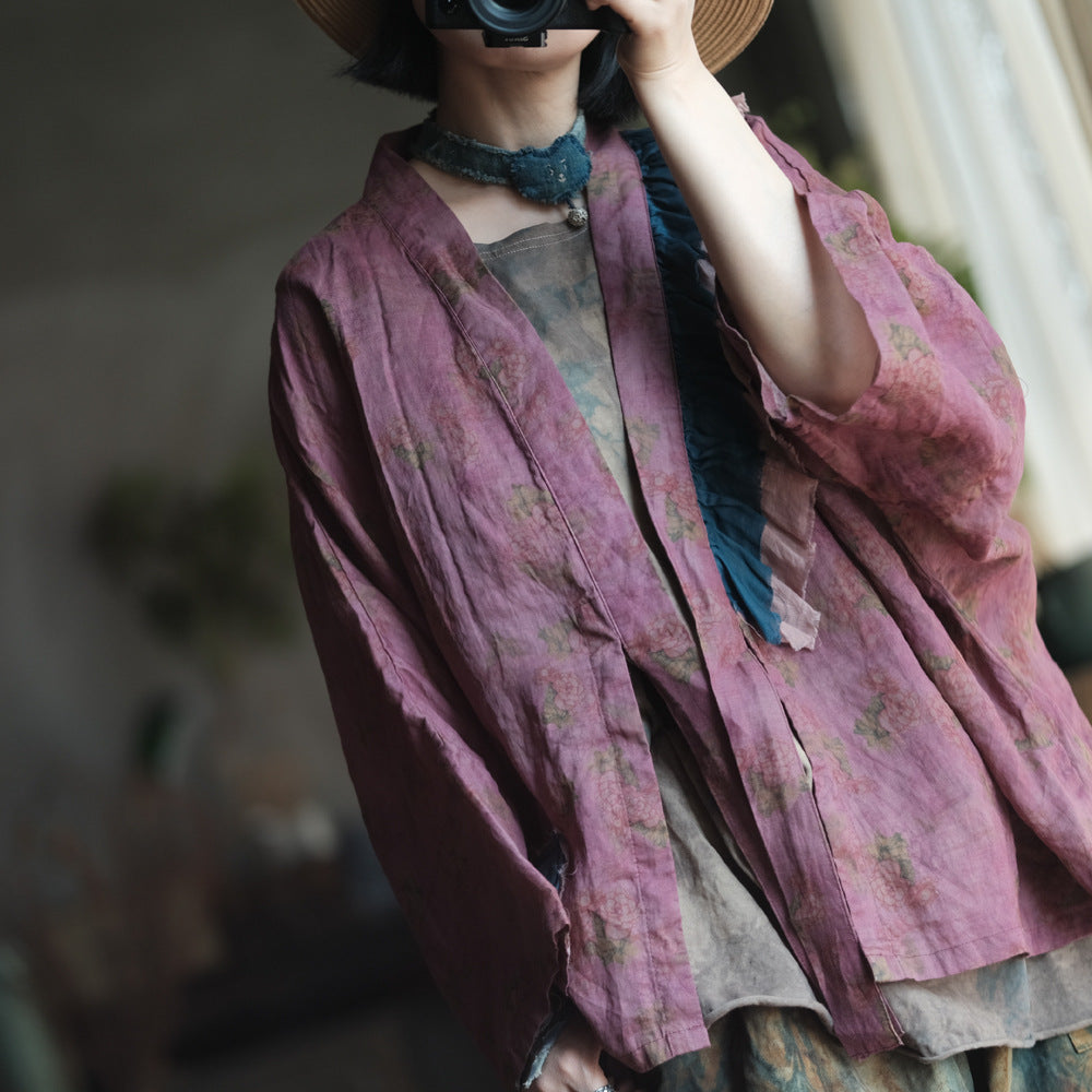 100% Linen Women Blouse with Ruffle Details, Linen women blouse 250404s 2367