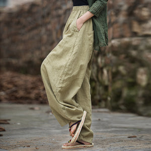 Linen Cotton Culotte Women, Wide Leg Pants Linen, Flare Trouser Women, Linen Homewear 241005w