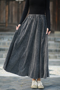 Linen Cotton Maxi Autumn Winter Skirt 240915a