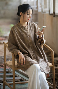 Linen Ramie Women Blouse in Hanfu Style and Tie dye, Tang suit, linen Tunic women in Chinese Traditional Style 231508h