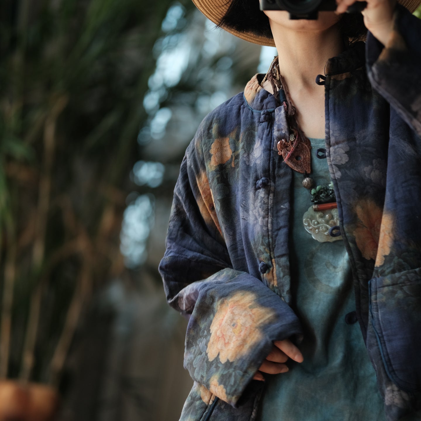 100% Cotton Women Quilted Chinese Jacket with Pockets and Vintage Print 251115w 1791