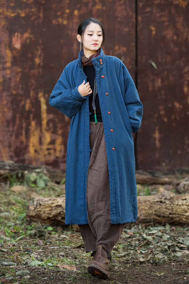 Ramie Linen Cotton Women Quilted Coat with Pockets and Color-Block Buttons in Hanfu Style, Chinese style Hanfu Jacket  251124w