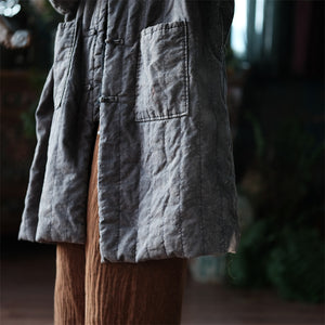 Linen Cotton Women Quilted Chinese Coat with Pockets and Traditional Chinese Buttons 241210w