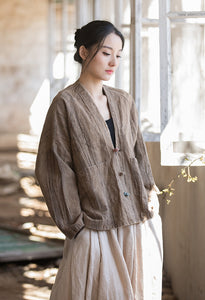 Linen Ramie Women Jacket with Pockets, Tang suit, Jacket in Chinese Traditional Style 231317s