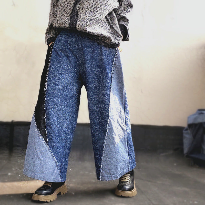 Patchwork Style Designer Jeans Culotte Women in Asymmetric Design
