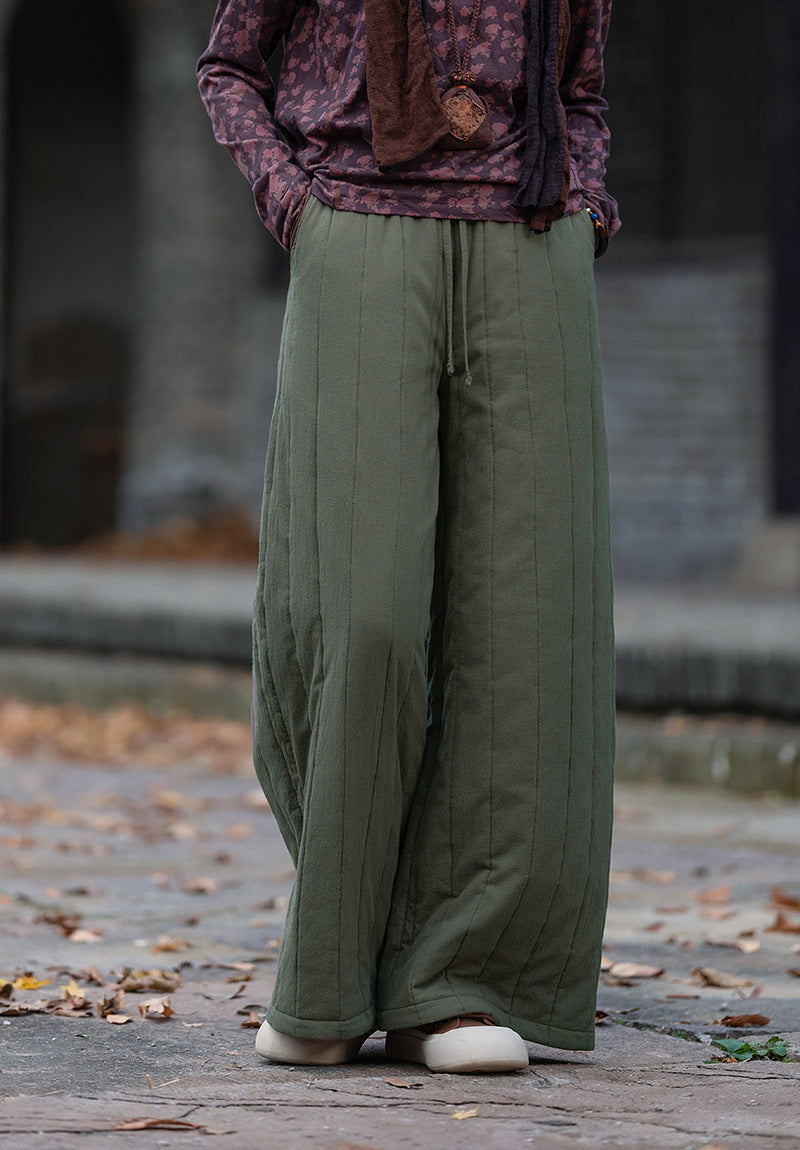 Linen Cotton Women Quilted Thick Pants, Winter Padded Pants 251018w