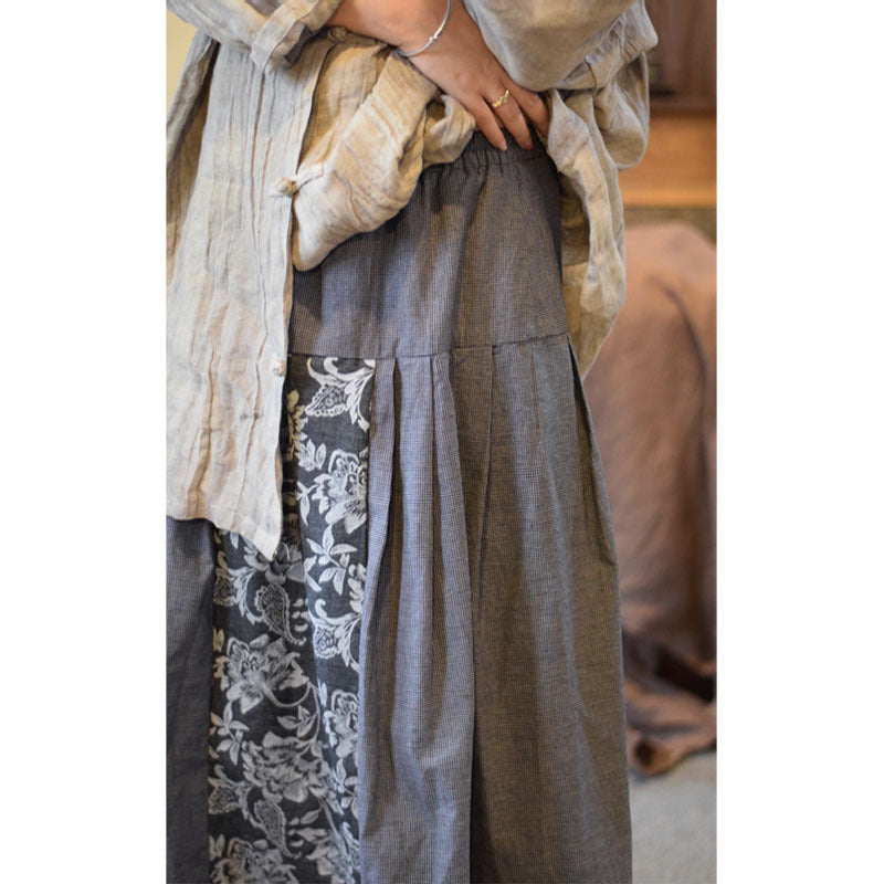 Linen Cotton Maxi Skirt with Hanfu Elements in Patchwork Style 251101w