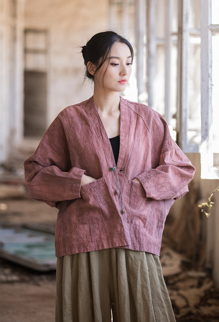 Linen Ramie Women Jacket with Pockets, Tang suit, Jacket in Chinese Traditional Style 231317s