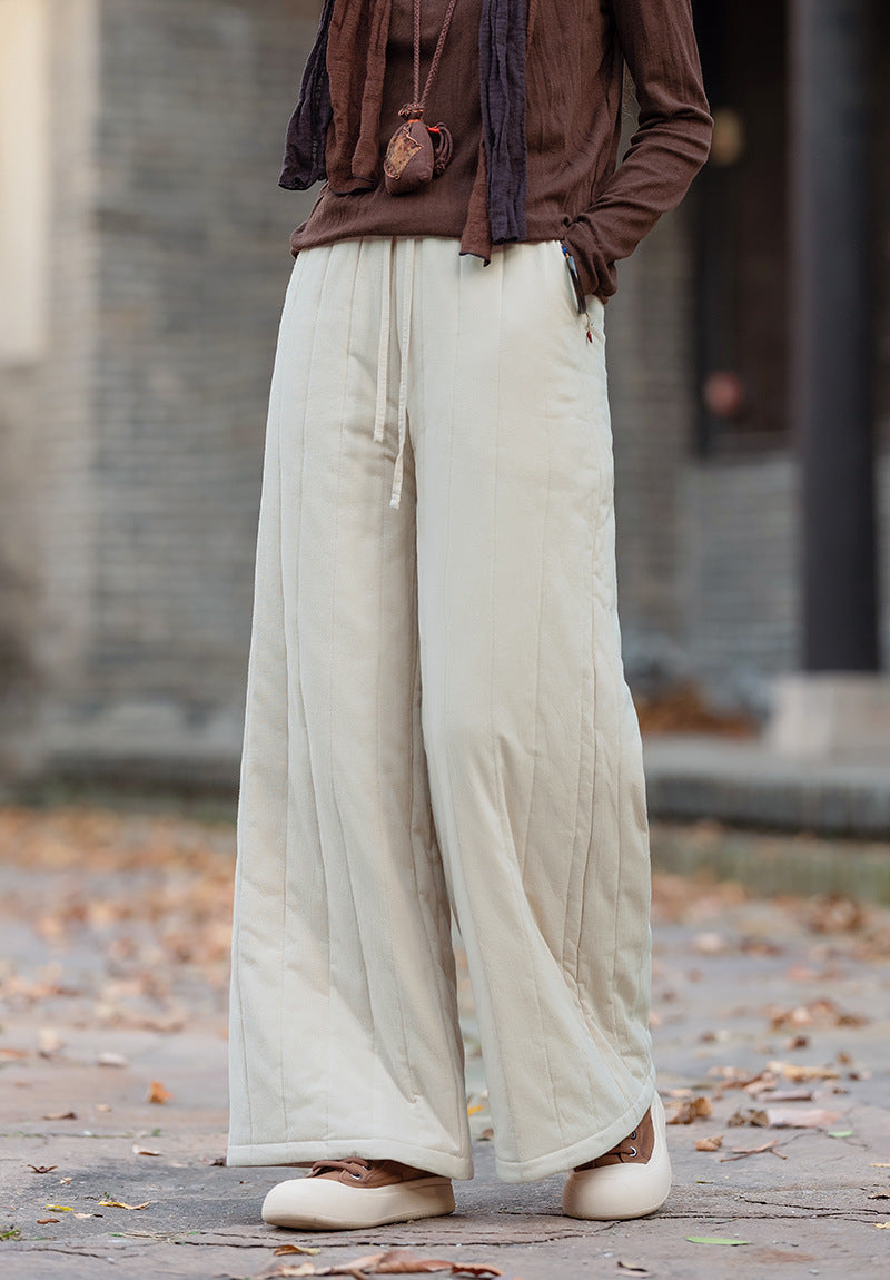 Linen Cotton Women Quilted Thick Pants, Winter Padded Pants 251018w