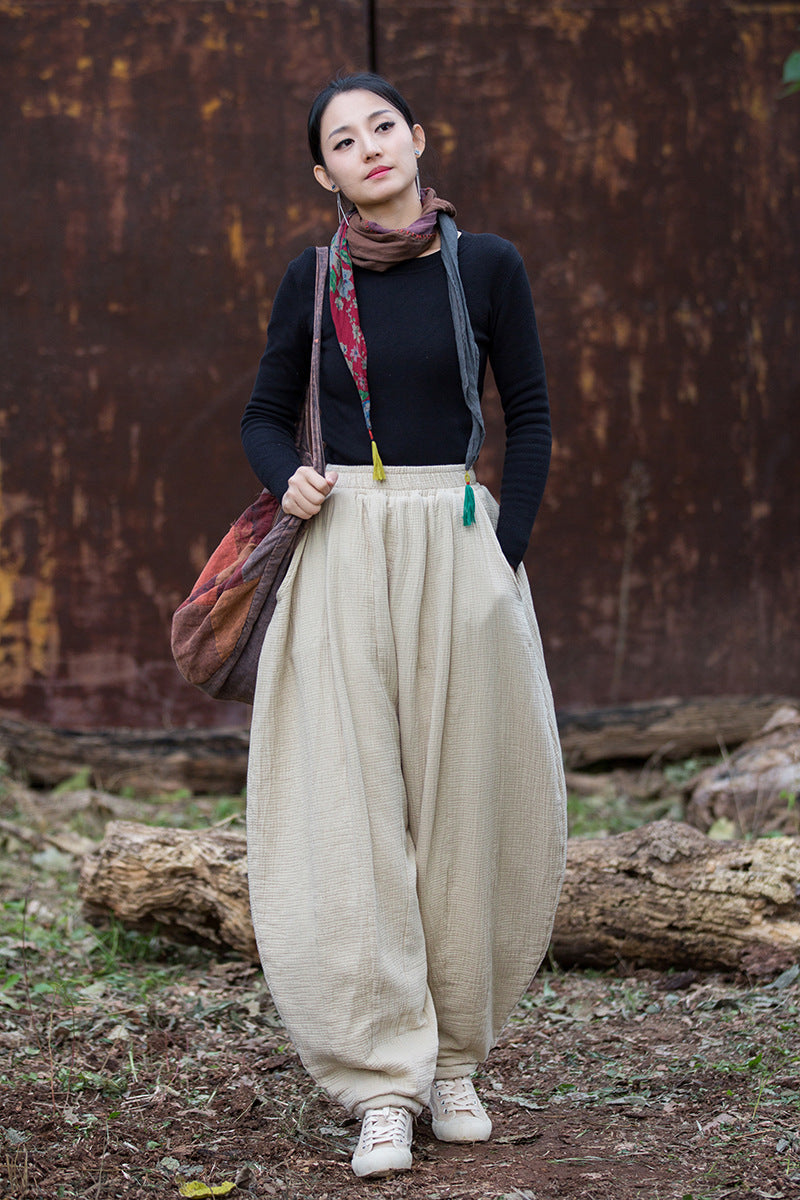 100% Cotton  Quilted Thick Pants with Pockets, women winter padded pants 251103w