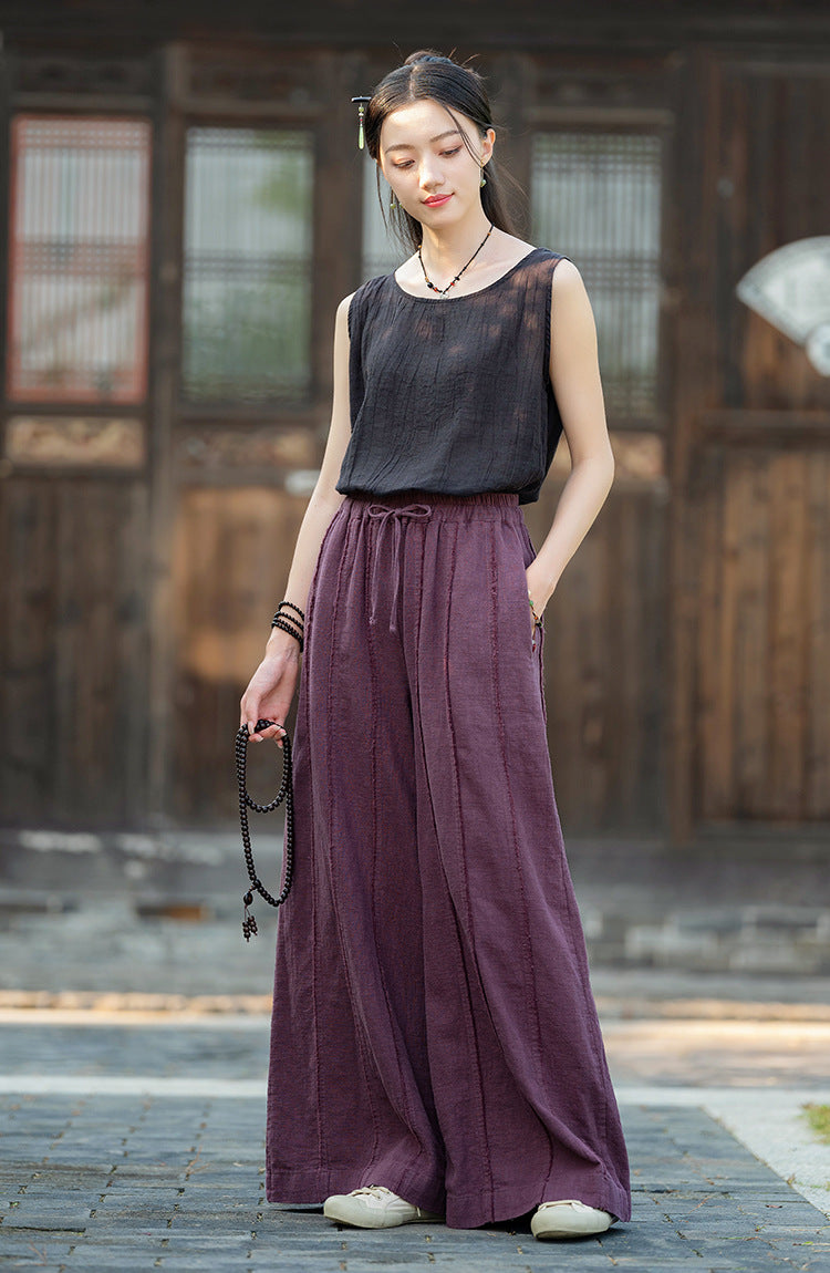Linen Cotton Women Pants for Tai chi, Wide Leg Pants, linen Culottes women 251025w