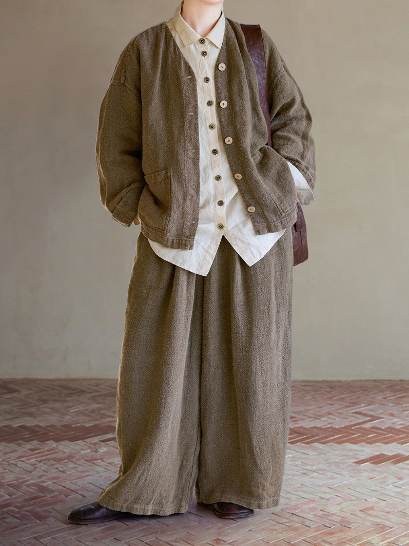 90% Ramie Linen Classic Women Thick Shirt with Pockets 251002w