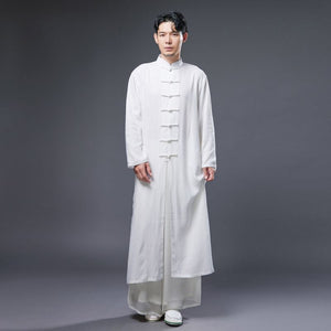 Linen Cotton Retro Chinese Men Hanfu Robe with Traditional Buttons 240714s