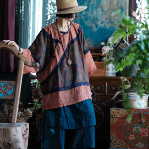 100% Linen Vintage Chinese Women Pullover in Chinese Traditional Style with V Collar, linen women Shirt Jacket 240801s