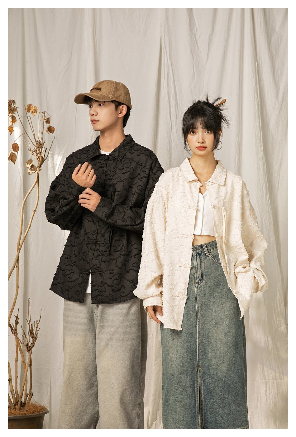 Unisex Retro New Chinese Hanfu Shirt with Chinese Traditional Buttons und 3D Texture 241014w