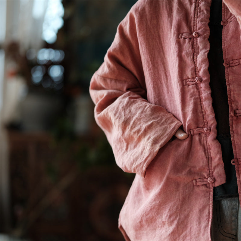 Linen Cotton Women Quilted Chinese Jacket with Pockets and Traditional Buttons 251112w 2127