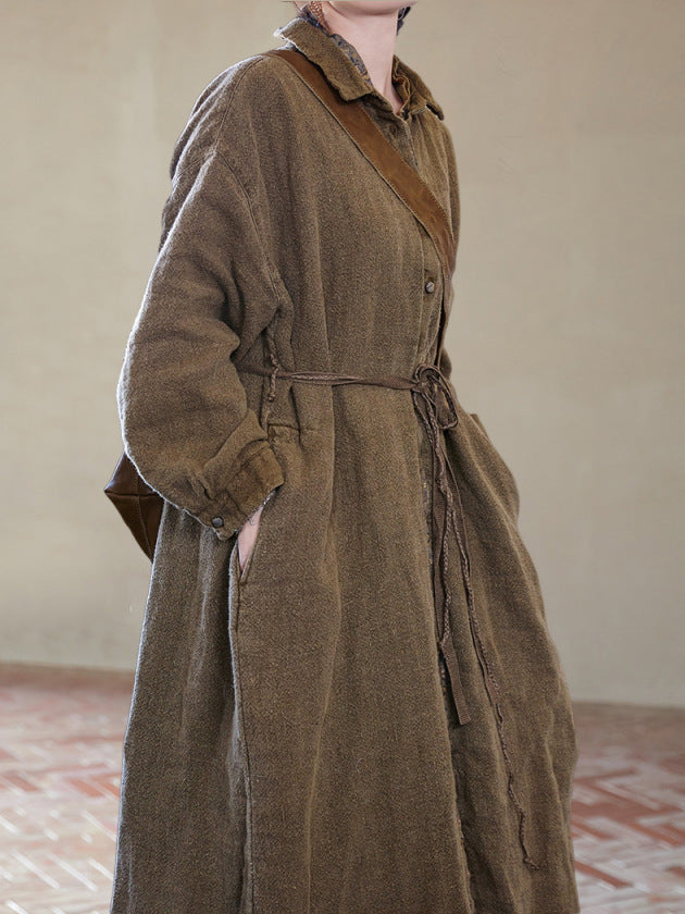 90% Ramie Linen Classic Barn-style Trench Coat with Pockets 251001w