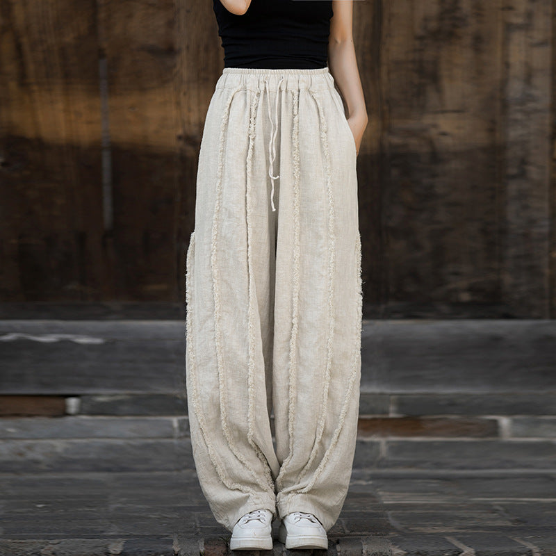 Linen Women Wide Pants with Elastic Waistband and Pocketsfor Tai chi, Wide Leg Pants, linen Culottes women 240719s